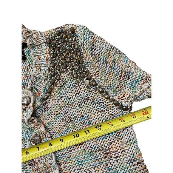 BCBGMaxazria Womens Sweater Cardigan Medium Ivory Sequin Button Down - Picture 9 of 12